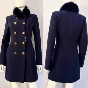 SALE💥WOMEN WINTER COAT DOUBLE-BREASTED MILITARY REAL RACCOON FUR COLLAR‎ JACKET